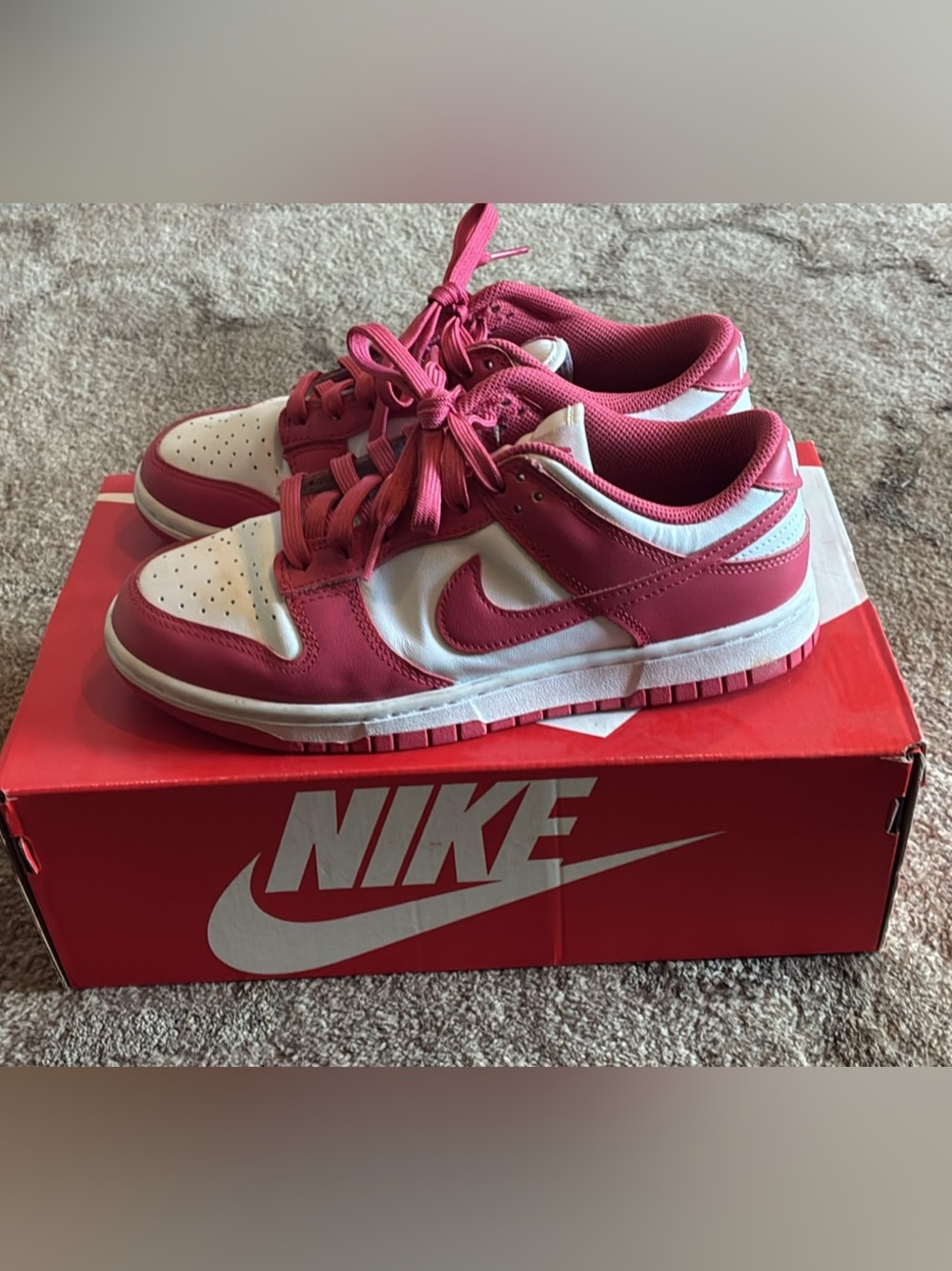 Nike Women's Pink and White Low-Top Dunk-Style Sneakers